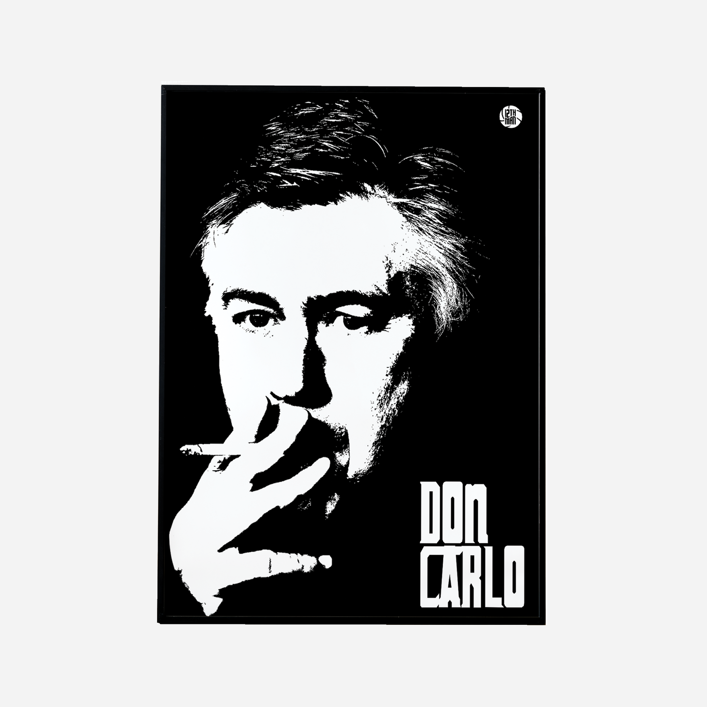 Poster featuring an iconic image of Carlo Ancelotti, celebrating the legendary manager's success at multiple top clubs, including his time at Chelsea, Real Madrid, and Milan, with a design reflecting his prestigious managerial career.