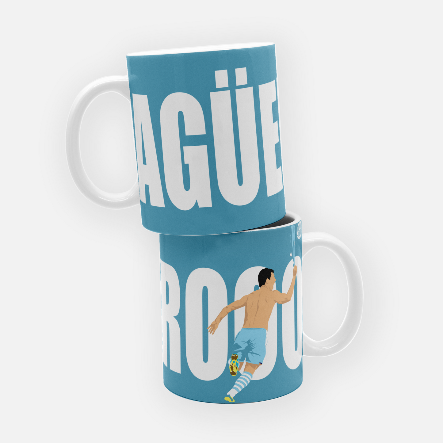 Manchester City mug featuring Sergio Agüero’s iconic Premier League-winning moment, capturing his legendary goal in stoppage time to clinch the title in 2012.