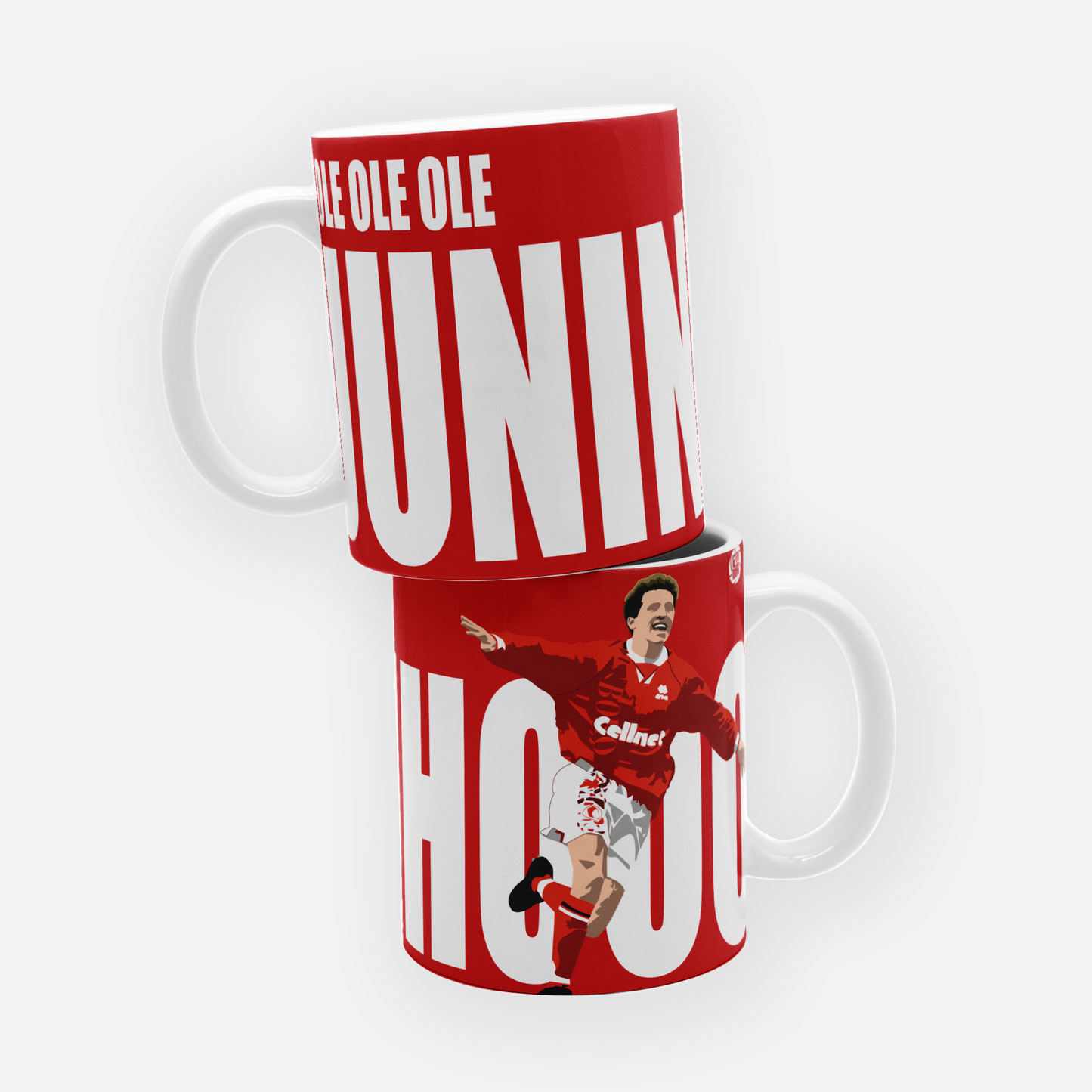 Middlesbrough FC mug featuring an illustration of Juninho, celebrating the legendary Brazilian midfielder's iconic moments with the club, perfect for Boro fans.