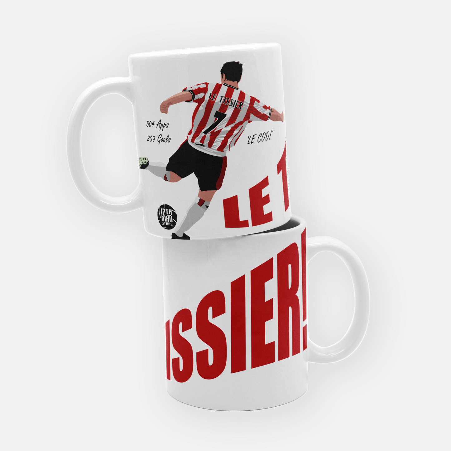 Matt Le Tissier Southampton mug featuring an illustration of his iconic long-range goals, perfect for fans of the Saints legend known as 'Le God.