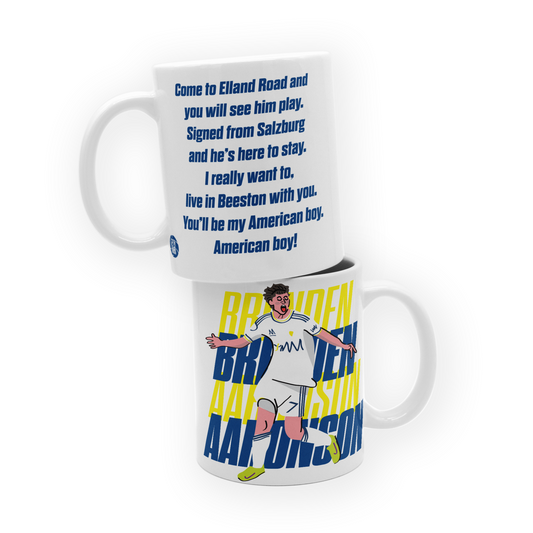 Brenden Aaronson Leeds United mug, football fan gift, white ceramic