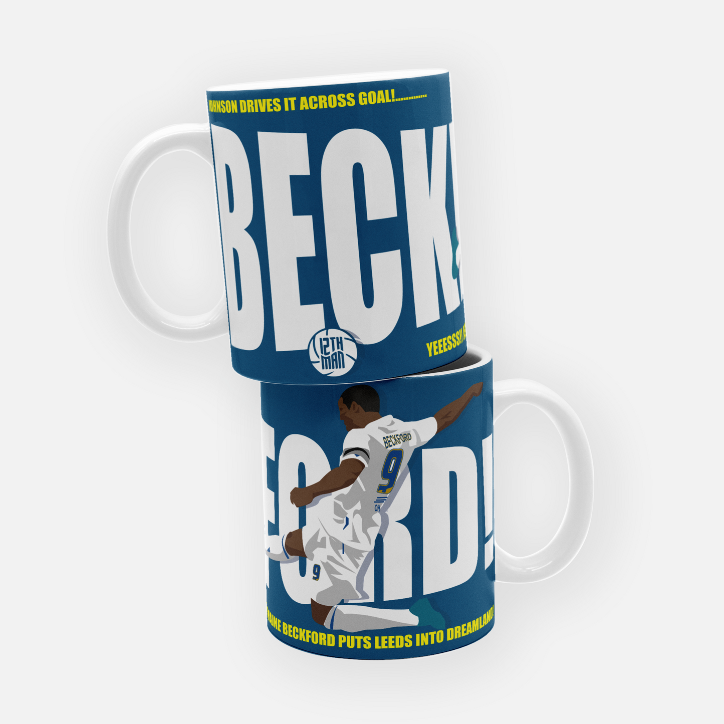 Leeds United mug featuring Jermaine Beckford’s famous promotion-winning goal against Bristol Rovers, capturing a pivotal moment in the club's rise to the Championship.
