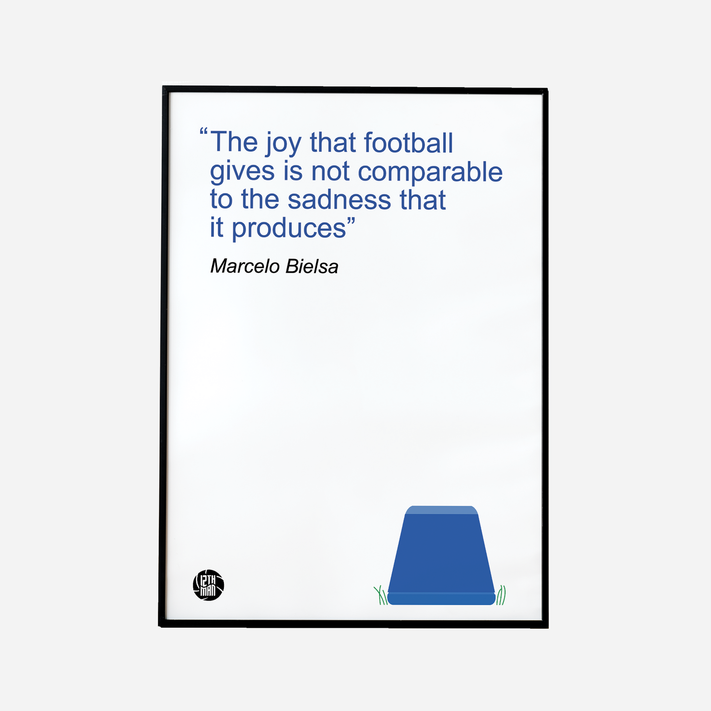 Leeds United poster featuring Marcelo Bielsa sitting on his iconic bucket, a symbol of his unique coaching style and leadership, celebrating his transformative impact on the club and their promotion to the Premier League.