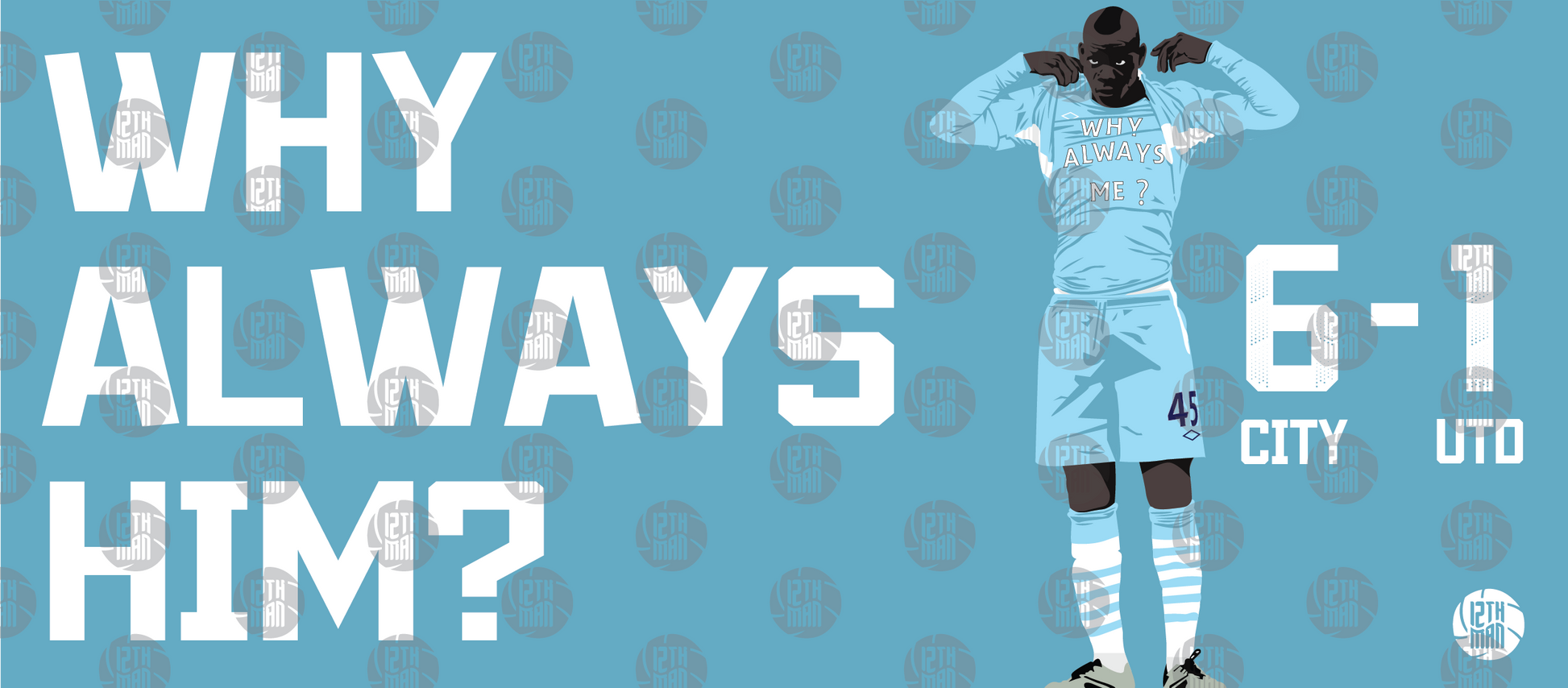 Mario Balotelli mug, iconic 'Why Always Me?' celebration, Manchester City 6-1 vs Manchester United, football fan gift0